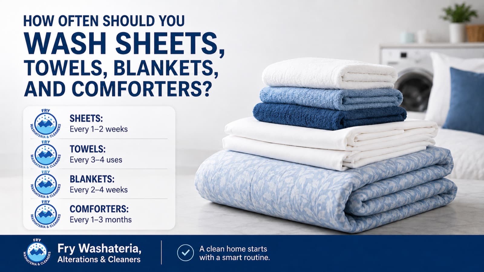 How often should you wash sheets, towels, blankets, and comforters