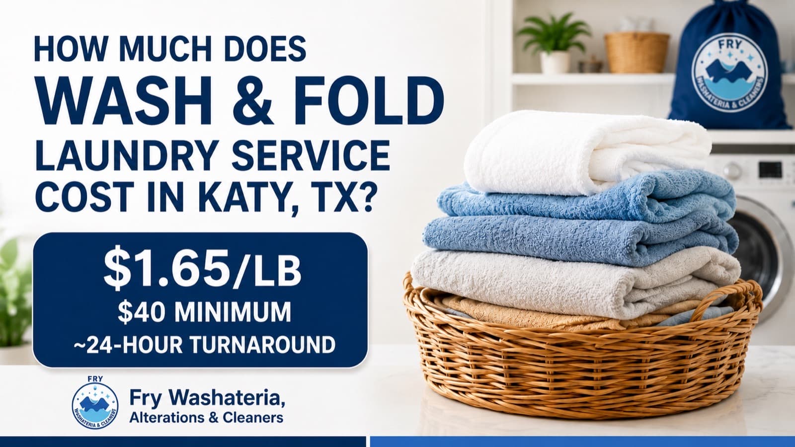 How much does wash and fold laundry service cost in Katy, TX — $1.65/lb, $40 minimum, ~24-hour turnaround